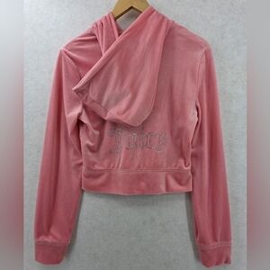 Juicy Couture Bling Coral Pink Velour Zip-up Hoodie Women's Size Medium Y2K